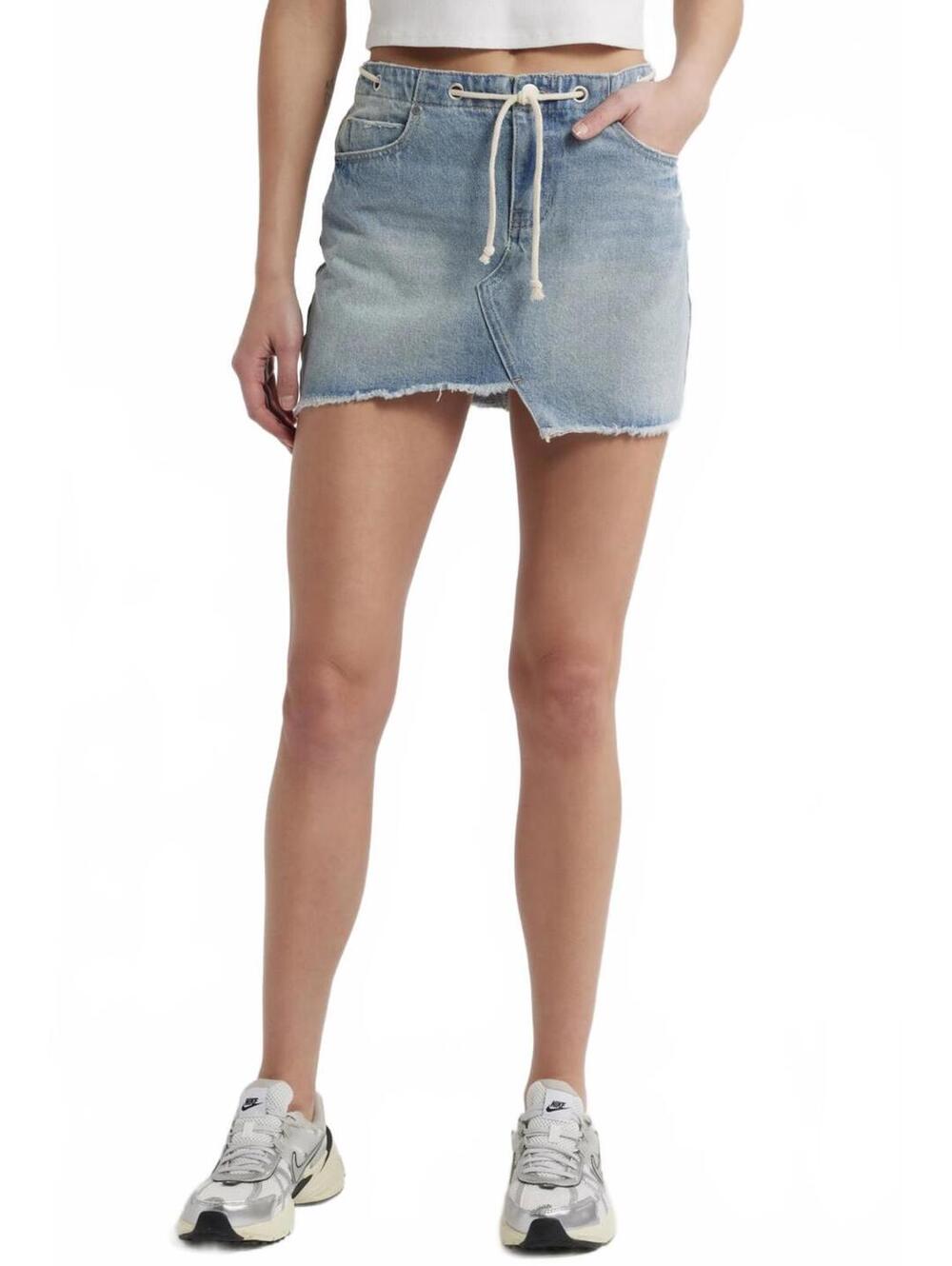 PTCL Asymmetrical Drawstring Waist Raw Hem Denim Skirts Light Wash NWT XS